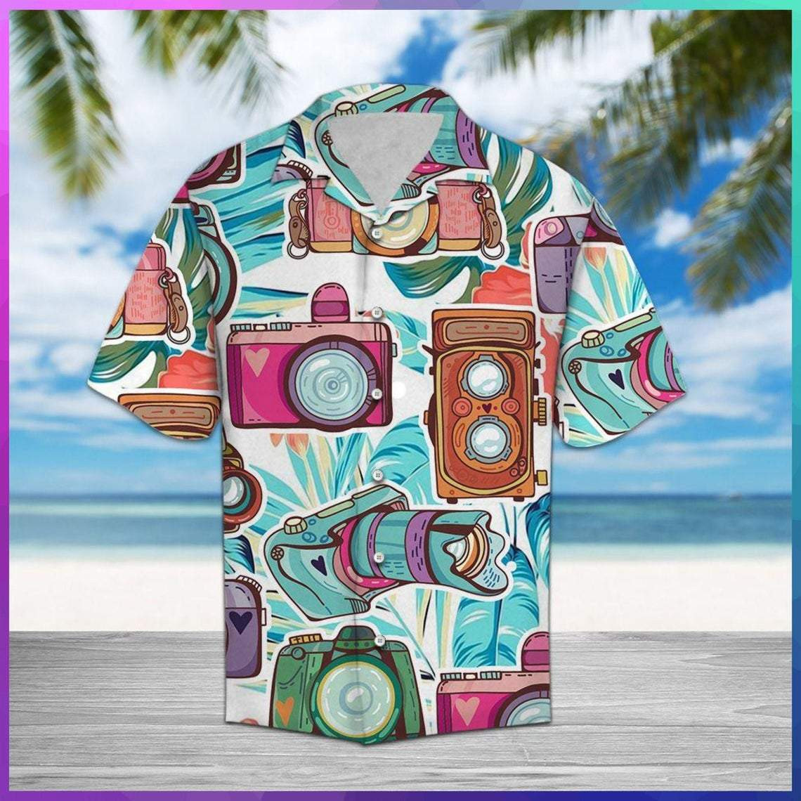 Photograph Blue Floral Hawaiian Shirt