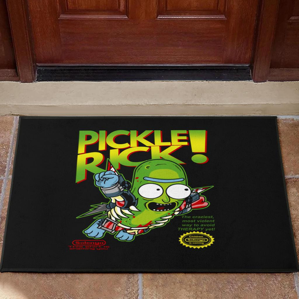Pickle rick funny Rubber Doormats