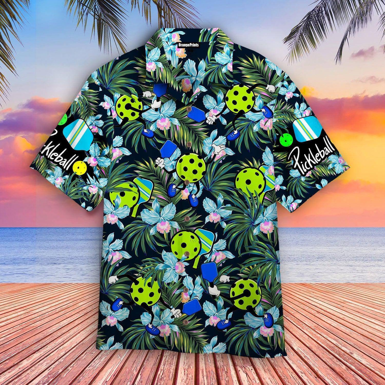 Pickleball And Leaves Pattern Hawaiian Shirt