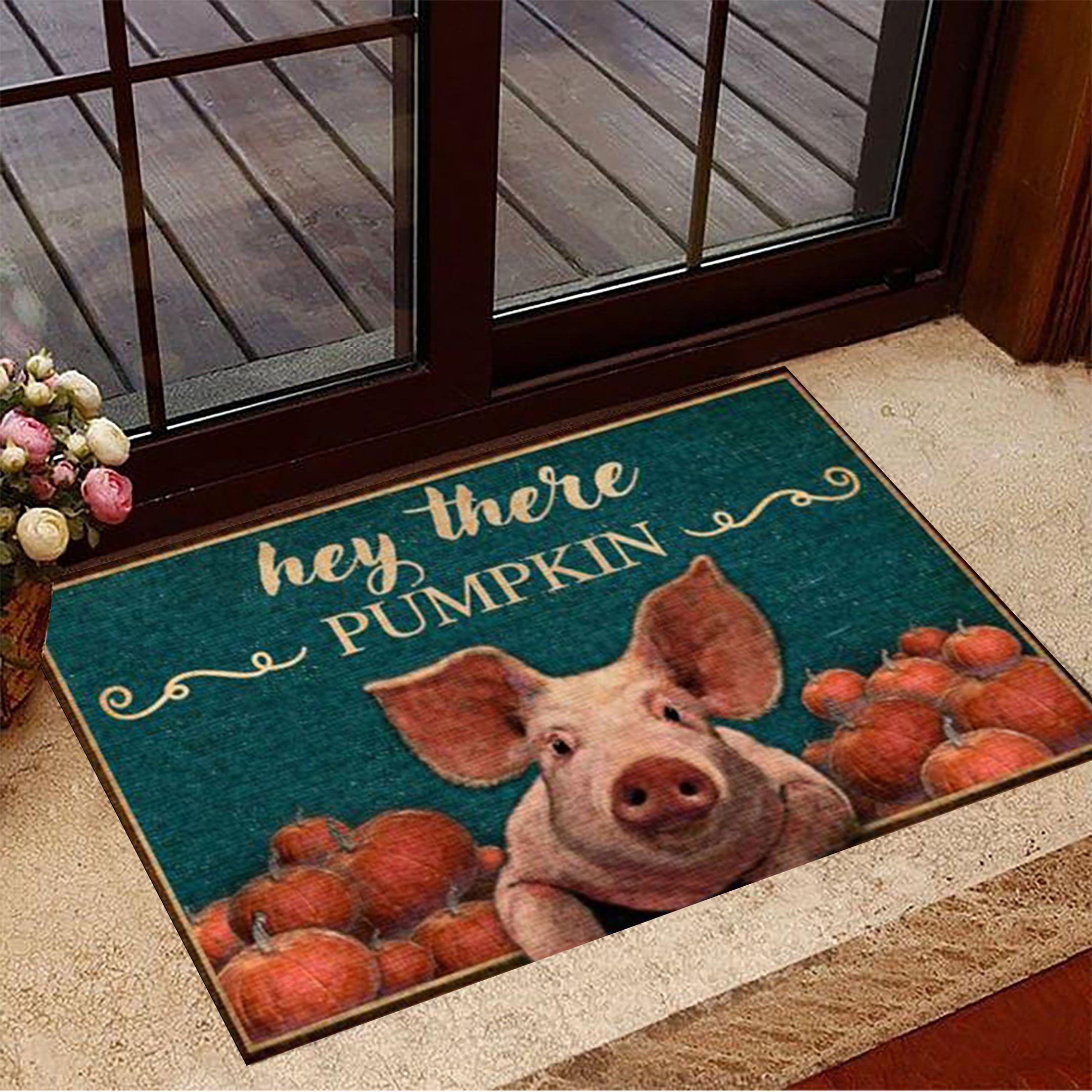 Pig Hey There Pumpkin Rubber Doormat Autumn Rubber Doormat New Home Gift Ideas