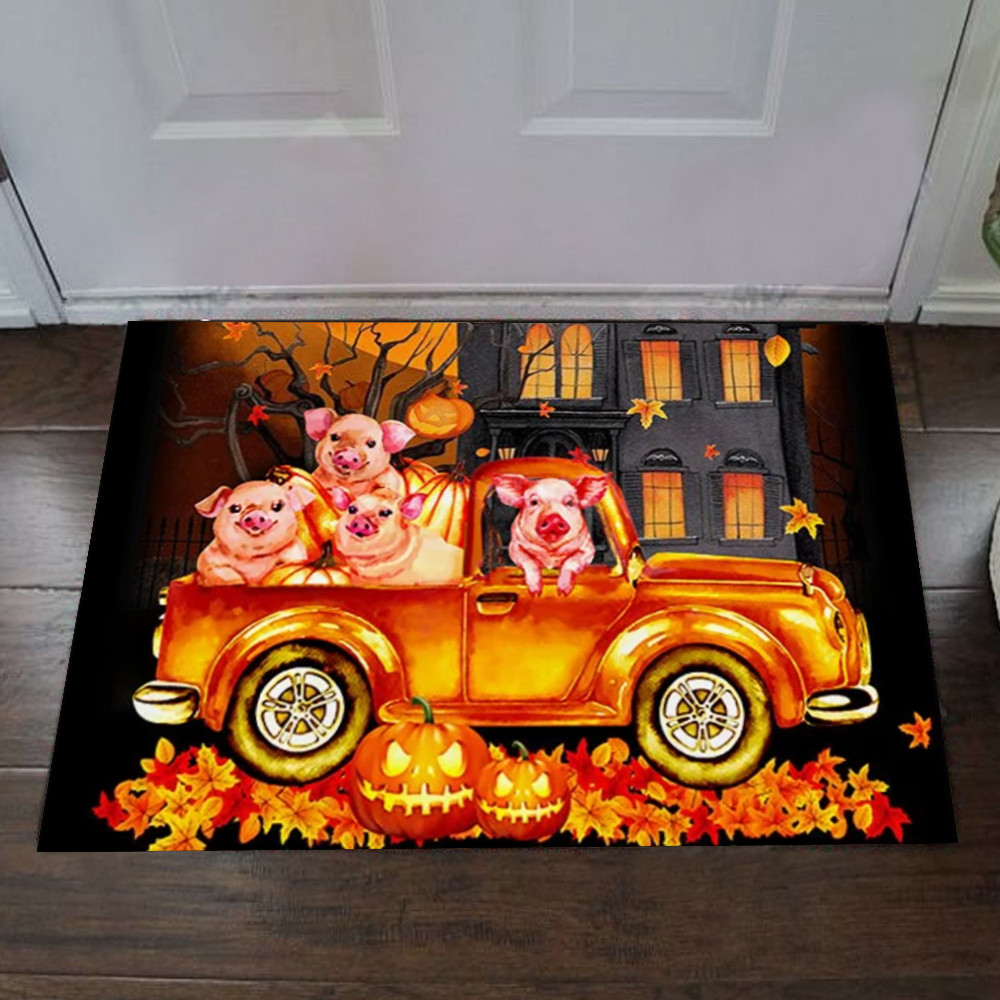 Pig In Car Happy Halloween Rubber Doormat Funny Pig Best Indoor Door Mat Halloween Decor