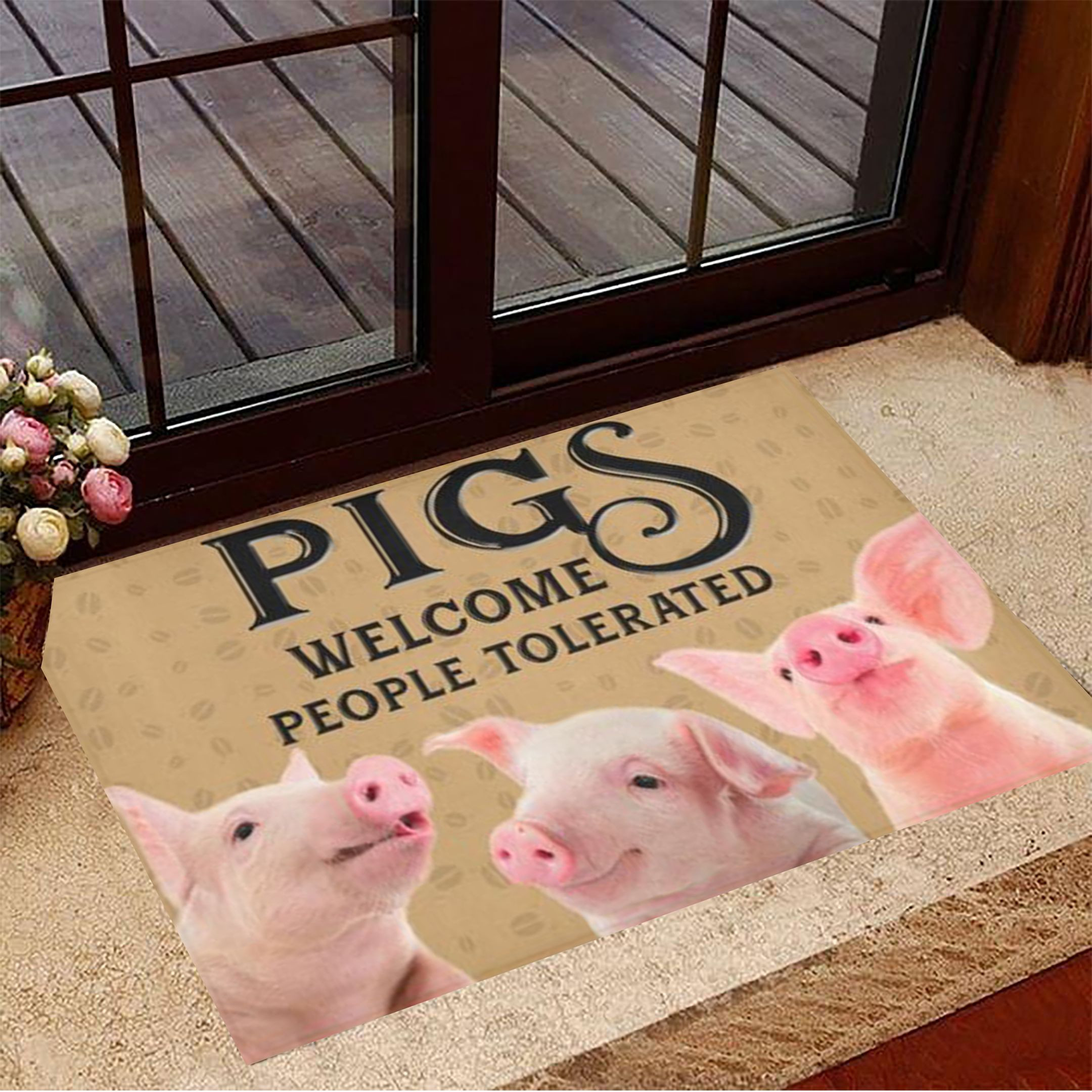 Pigs Welcome People Tolerated Rubber Doormat Modern Welcome Mat Gifts For Pig Lovers