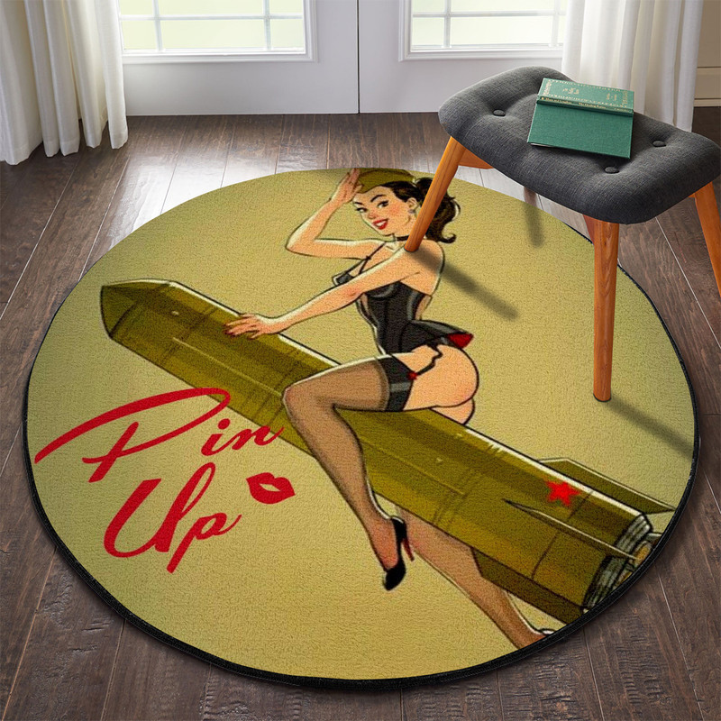 Pin Up Girl Hot Rat Rod Round Rug Carpet Bedroom Livingroom Home Decor