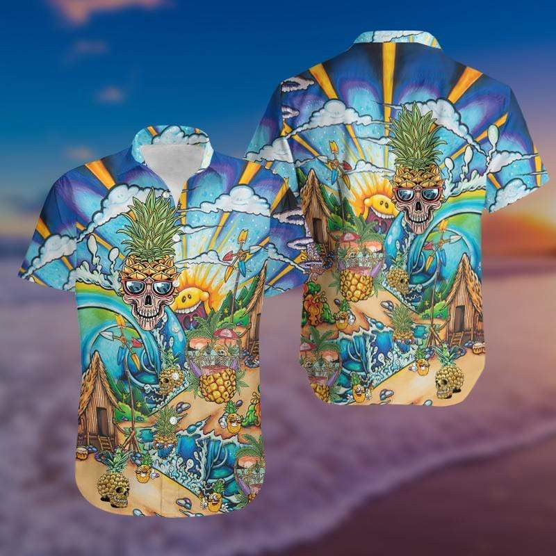 Pineapple Skull On The Beach Hawaiian Shirt
