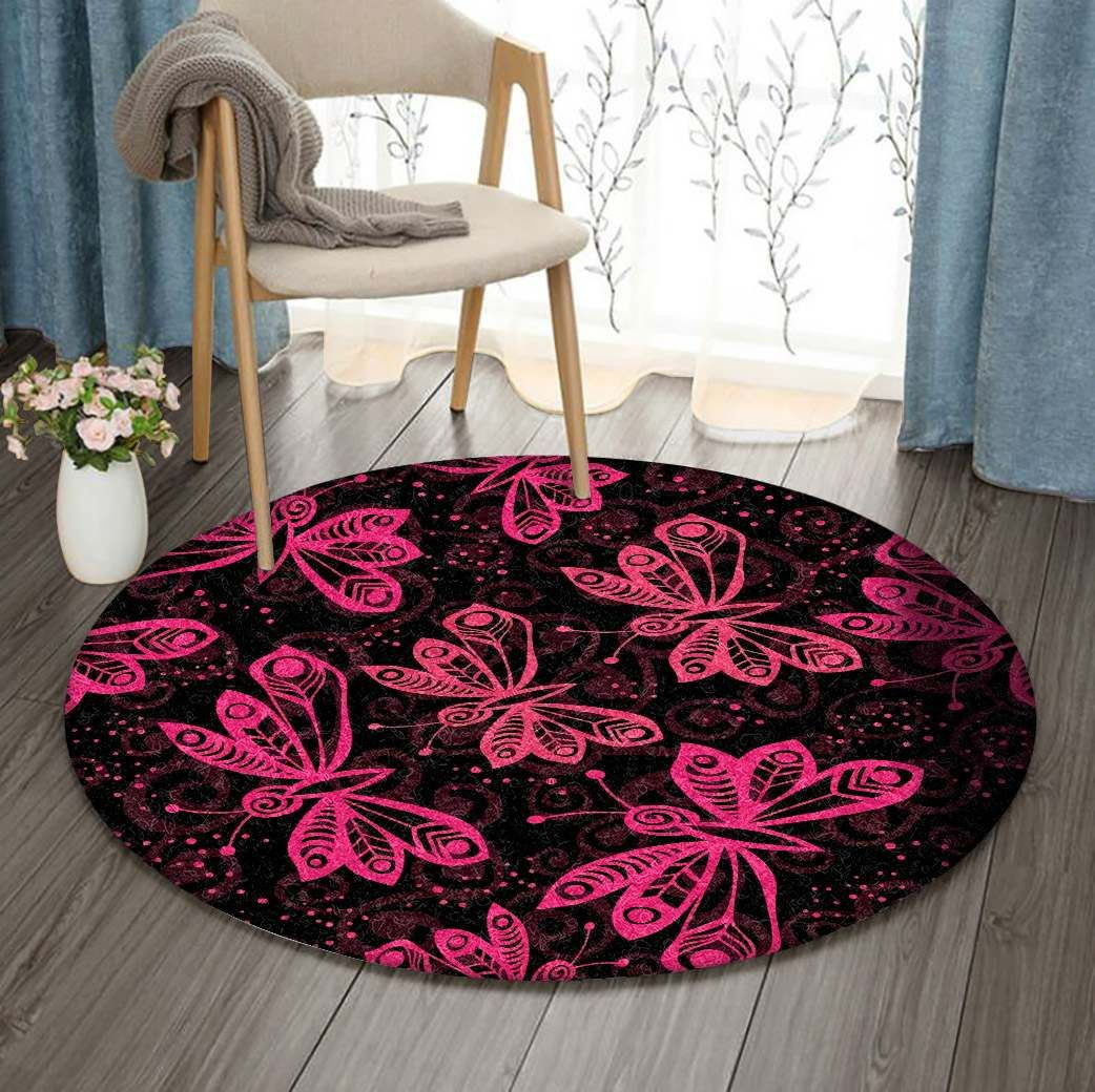 Pink Butterfly Round Rug Carpet Bedroom Livingroom Home Decor