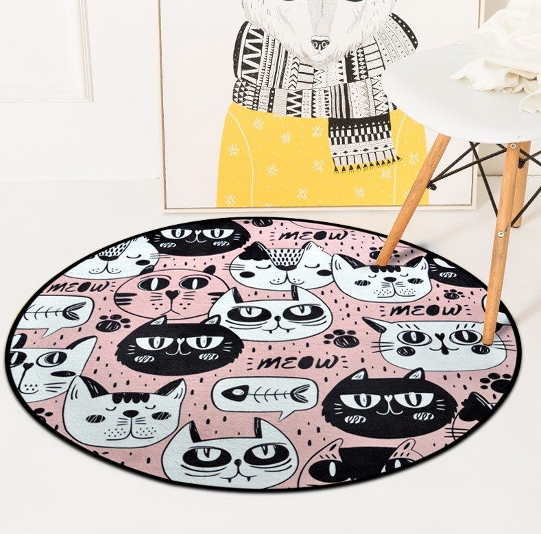 Pink Cat Round Rug Carpet Bedroom Livingroom Home Decor