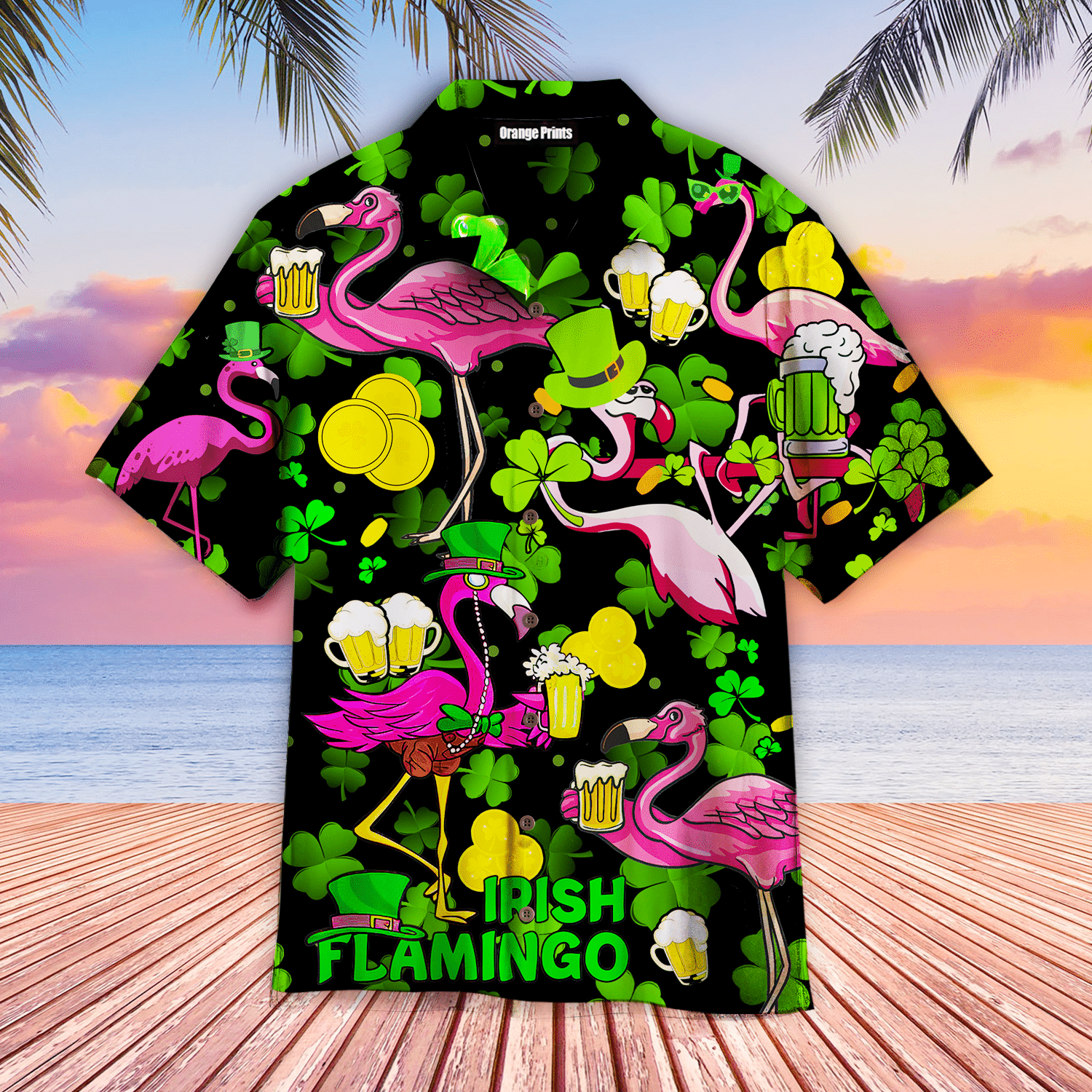 Pink Flamingo And Beer St Patricks Day Hawaiian Shirt