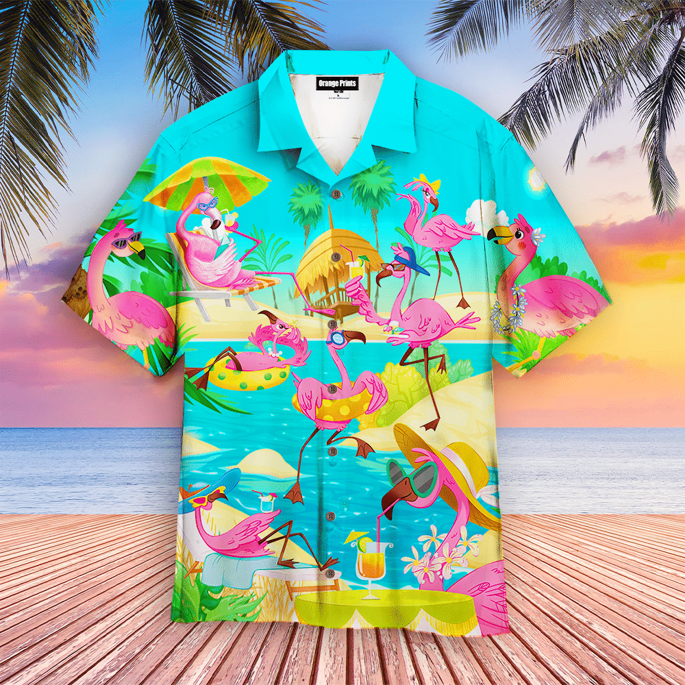 Pink Flamingo On The Beach Summer Hawaiian Shirt