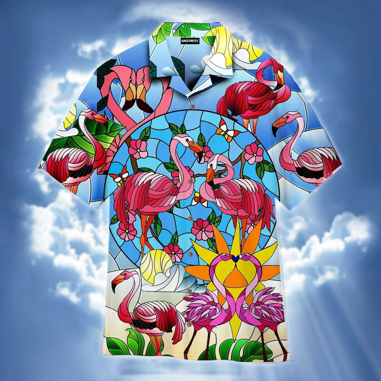 Pink Flamingo Stained Glass Hawaiian Shirt