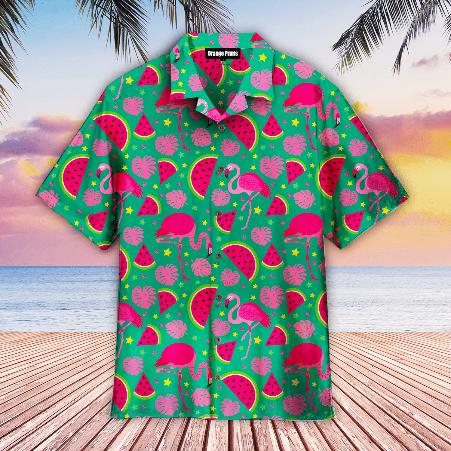 Pink Flamingos And Watermelon Hawaiian Shirt