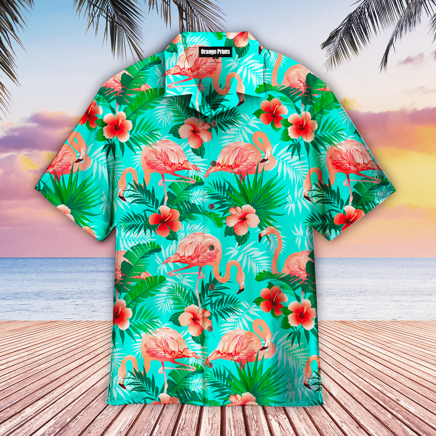 Pink Flamingos Exotic Birds Tropical Hawaiian Shirt