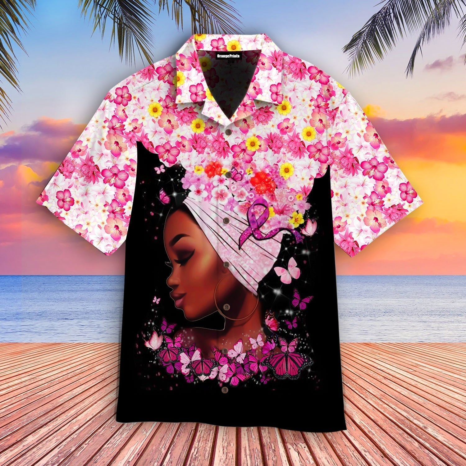 Pink Floral Breast Cancer Hawaiian Shirt