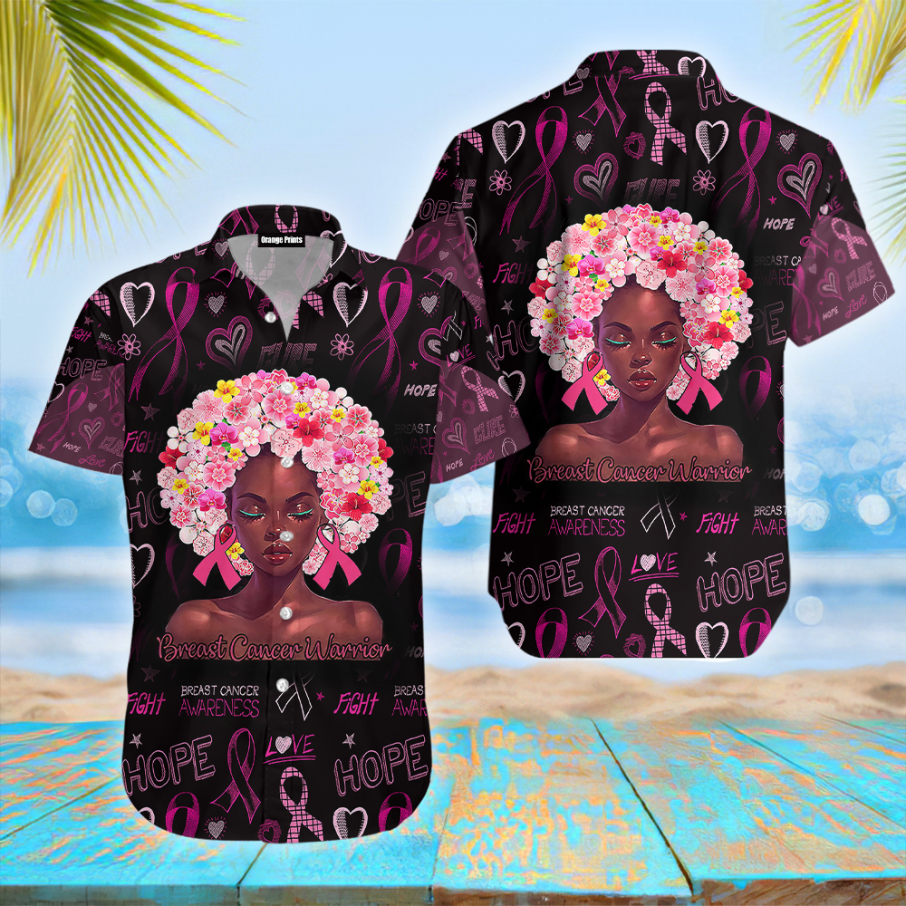 Pink Flowers Afro Hair Black Women Cancer Warrior Hawaiian Shirt