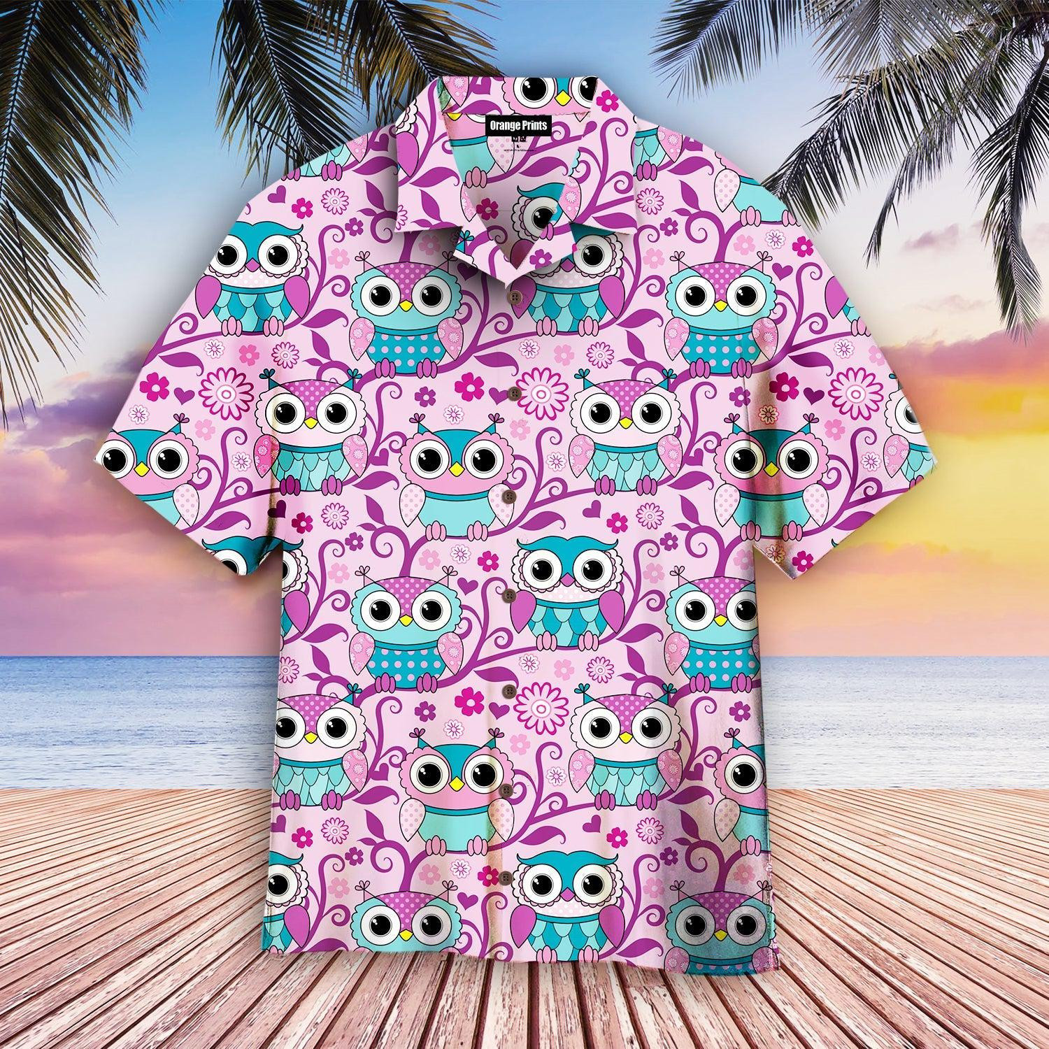 Pink Owls Hippie Hawaiian Shirt