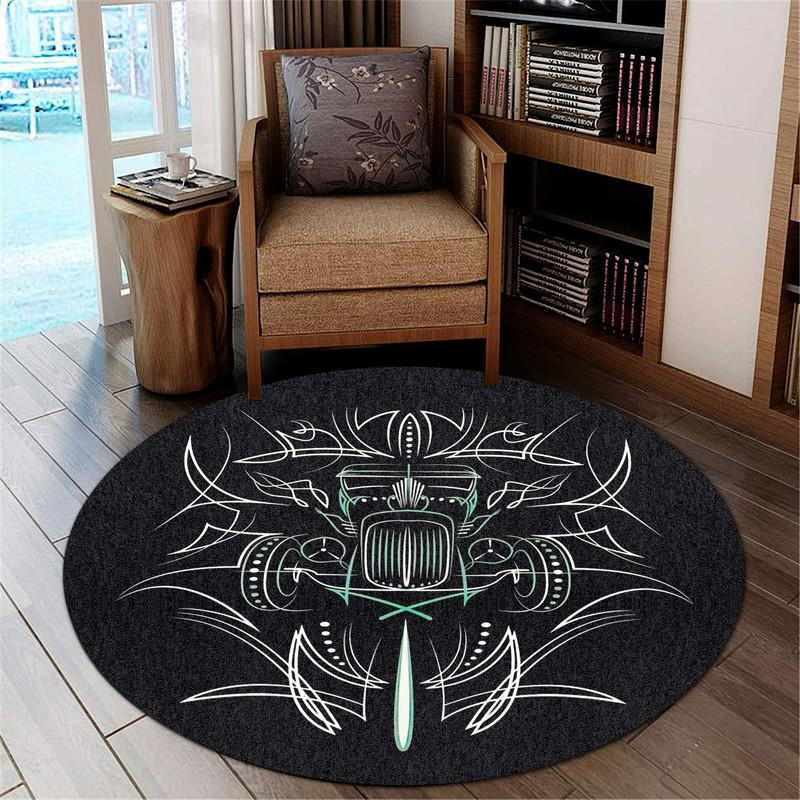 Pinstripe Hot Rod Rat Rod Round Rug Carpet Bedroom Livingroom Home Decor
