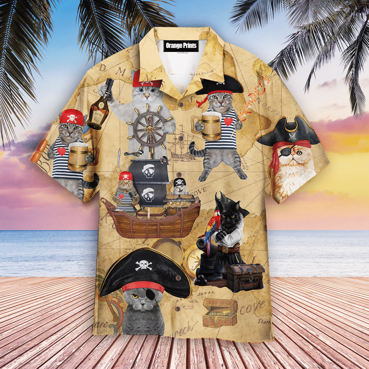 Pirate Cat Style Hawaiian Shirt