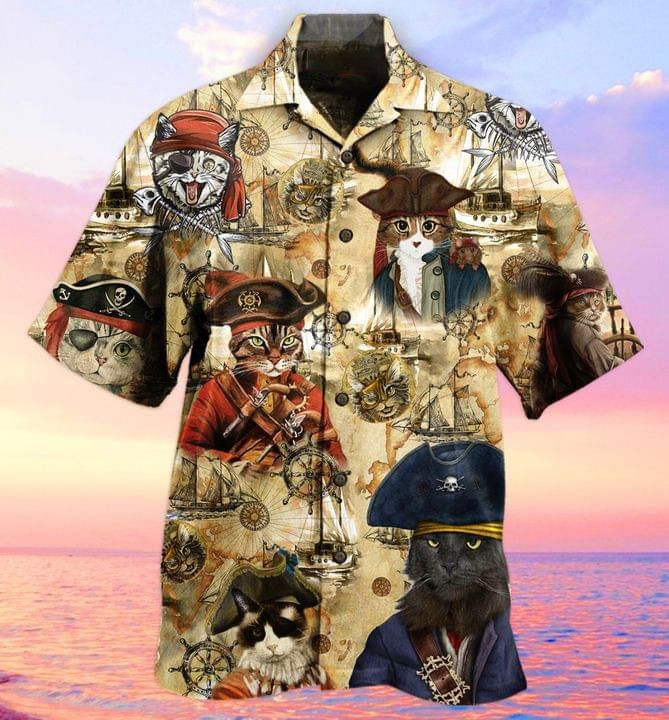 Pirate Cats Print Hawaiian Shirt
