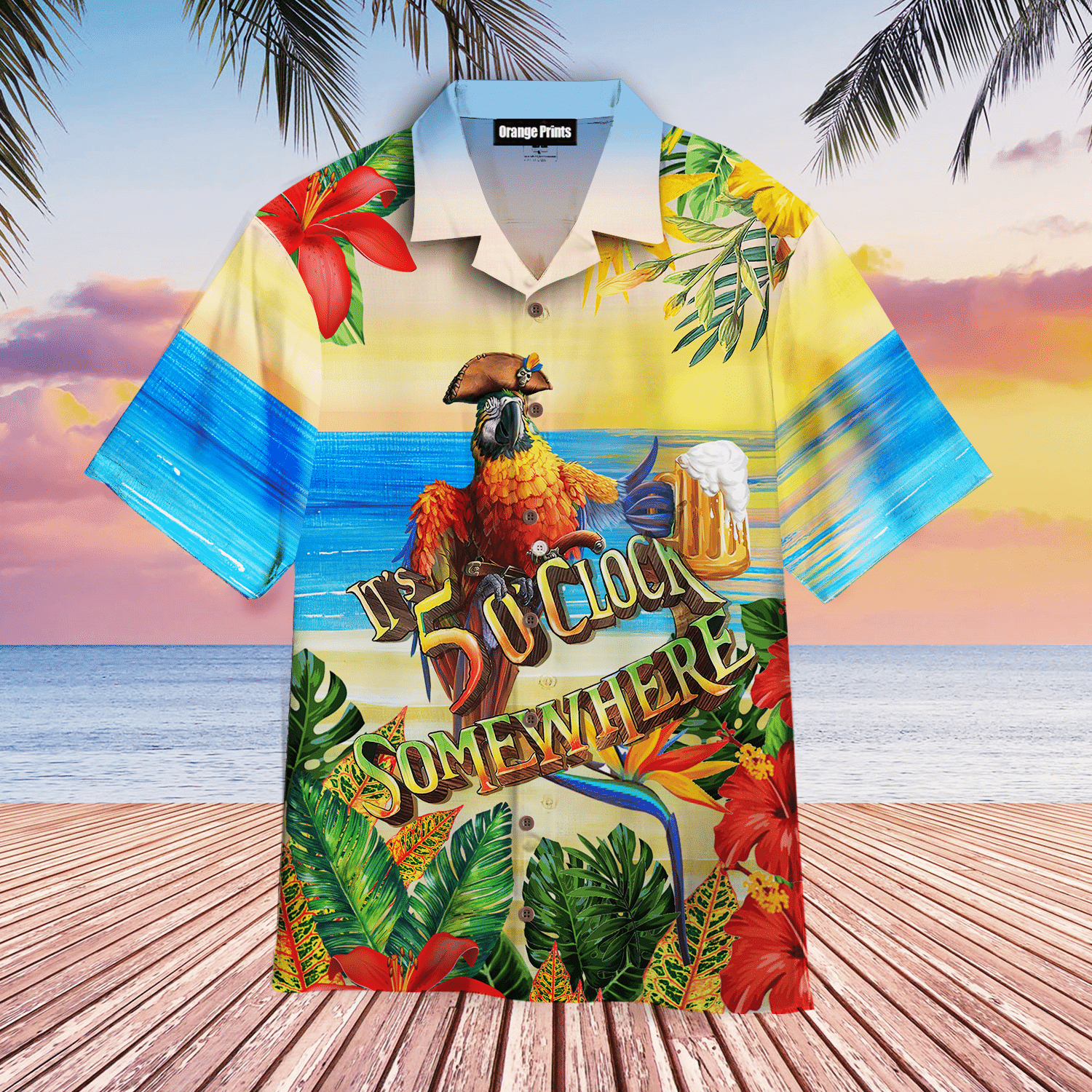 Pirate Parrot ItÃ­s Always 5 OÃ­clock Somewhere Hawaiian Shirt