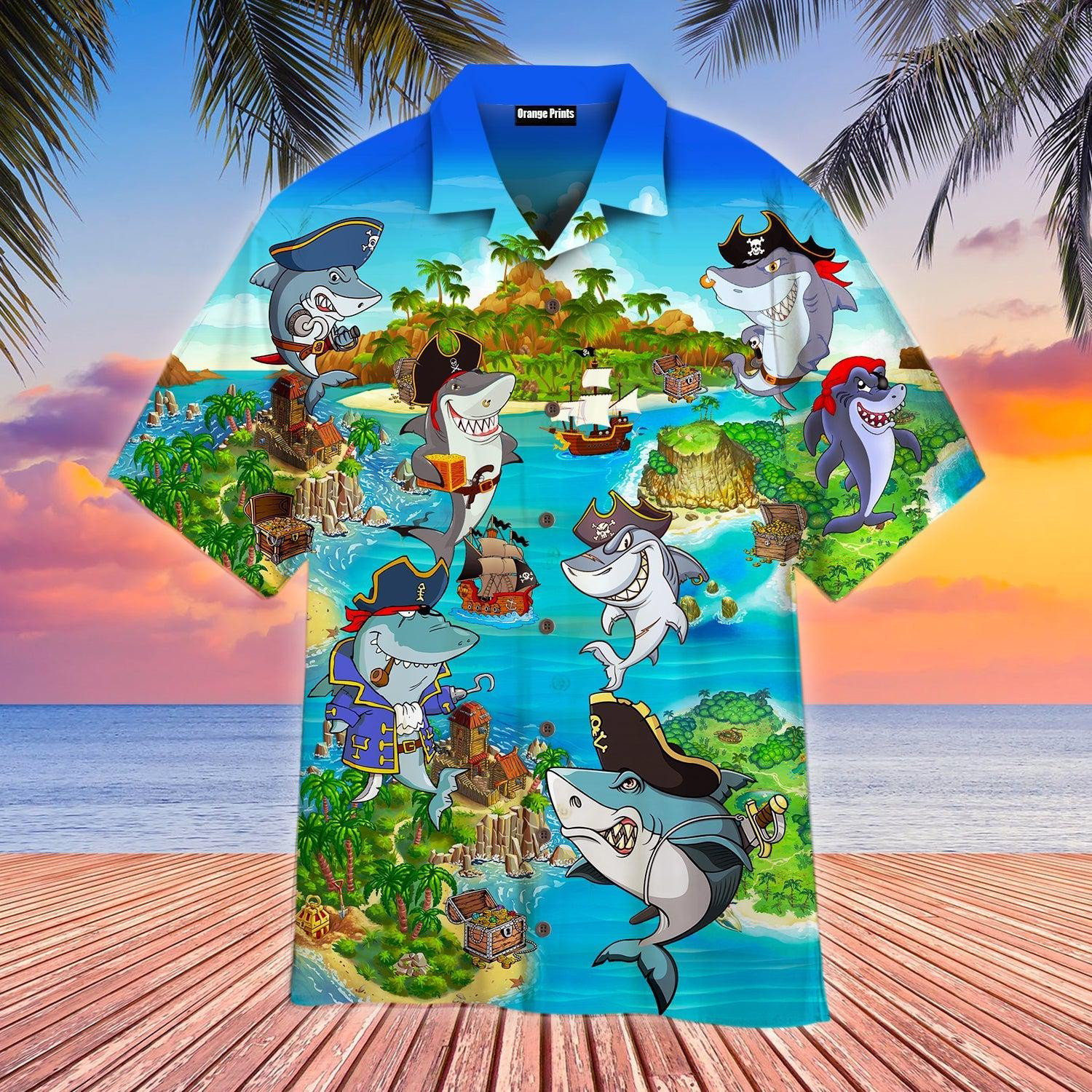 Pirates Shark In Summer Hawaiian Shirt