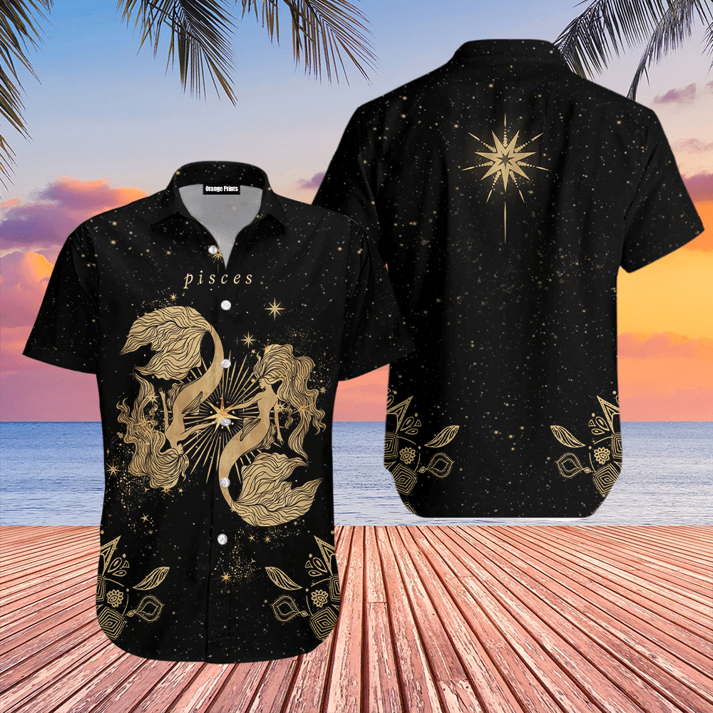 Pisces Golden Zodiac Hawaiian Shirt
