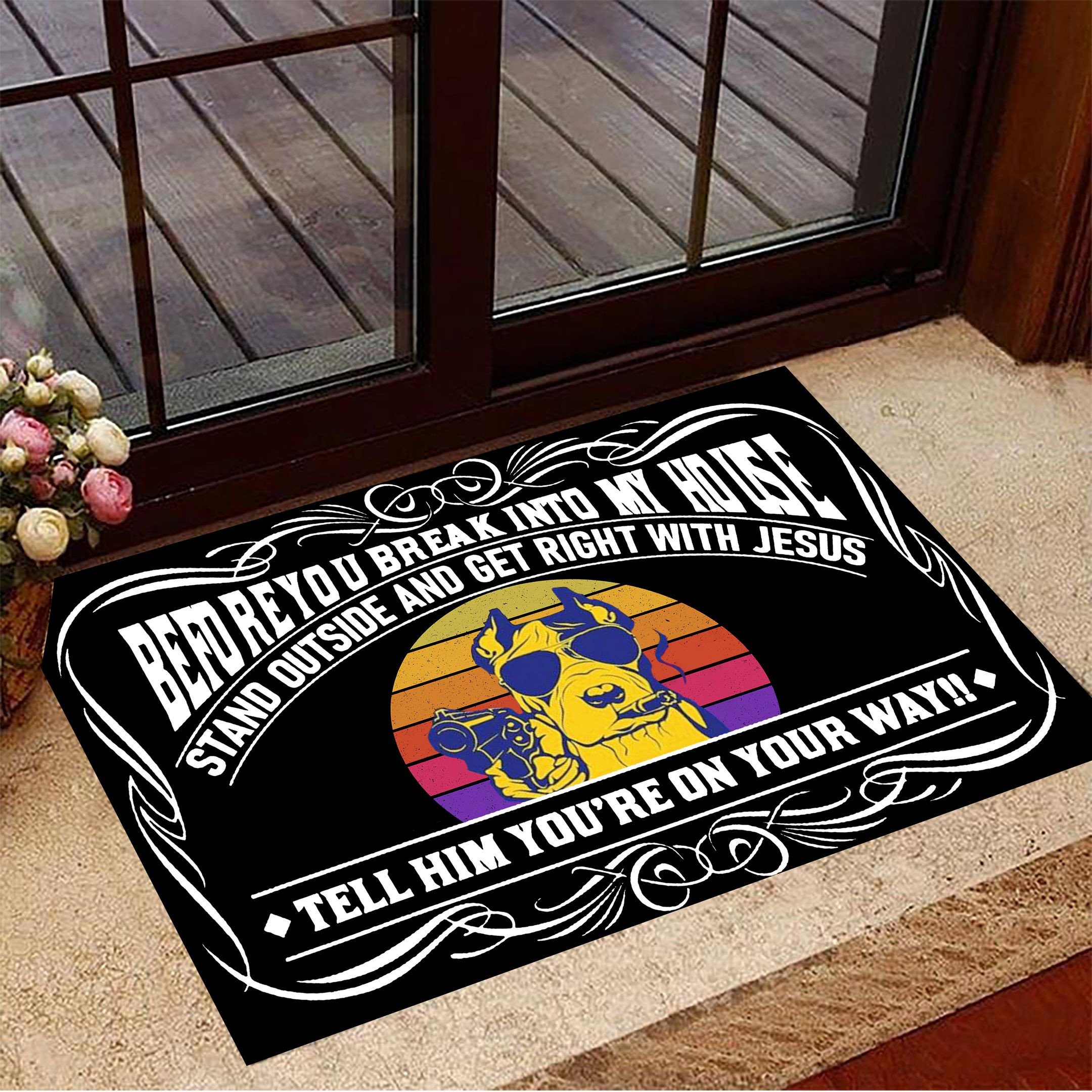 Pitbull Before You Break Into My House Rubber Doormat Front Door Decor Funny Rubber Doormat Gift For Friends
