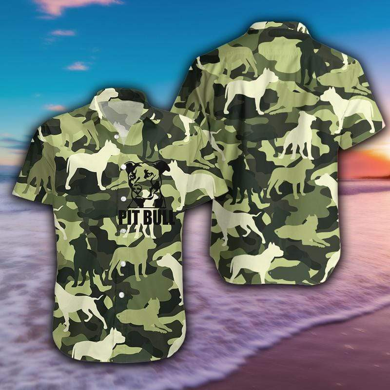 Pitbull Camo Dog Army Veteran Unisex Hawaiian Shirt
