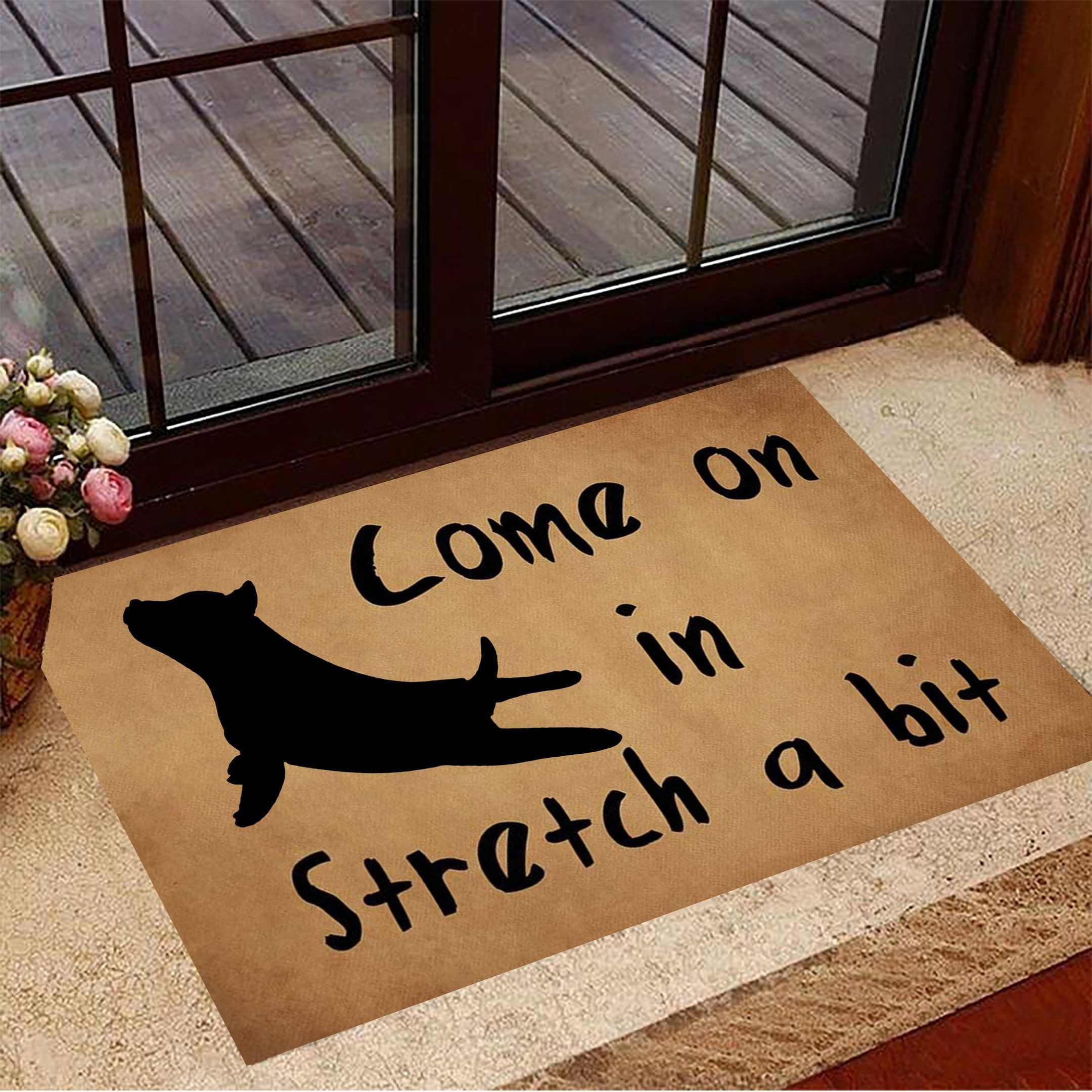 Pitbull Come On In Stretch A Bit Yoga Rubber Doormat Dog Welcome Mat Gifts For Pitbull Lovers