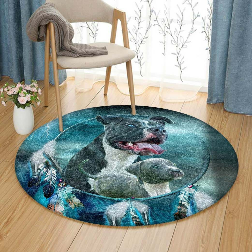 Pitbull Dreamcatcher Round Rug Carpet Bedroom Livingroom Home Decor