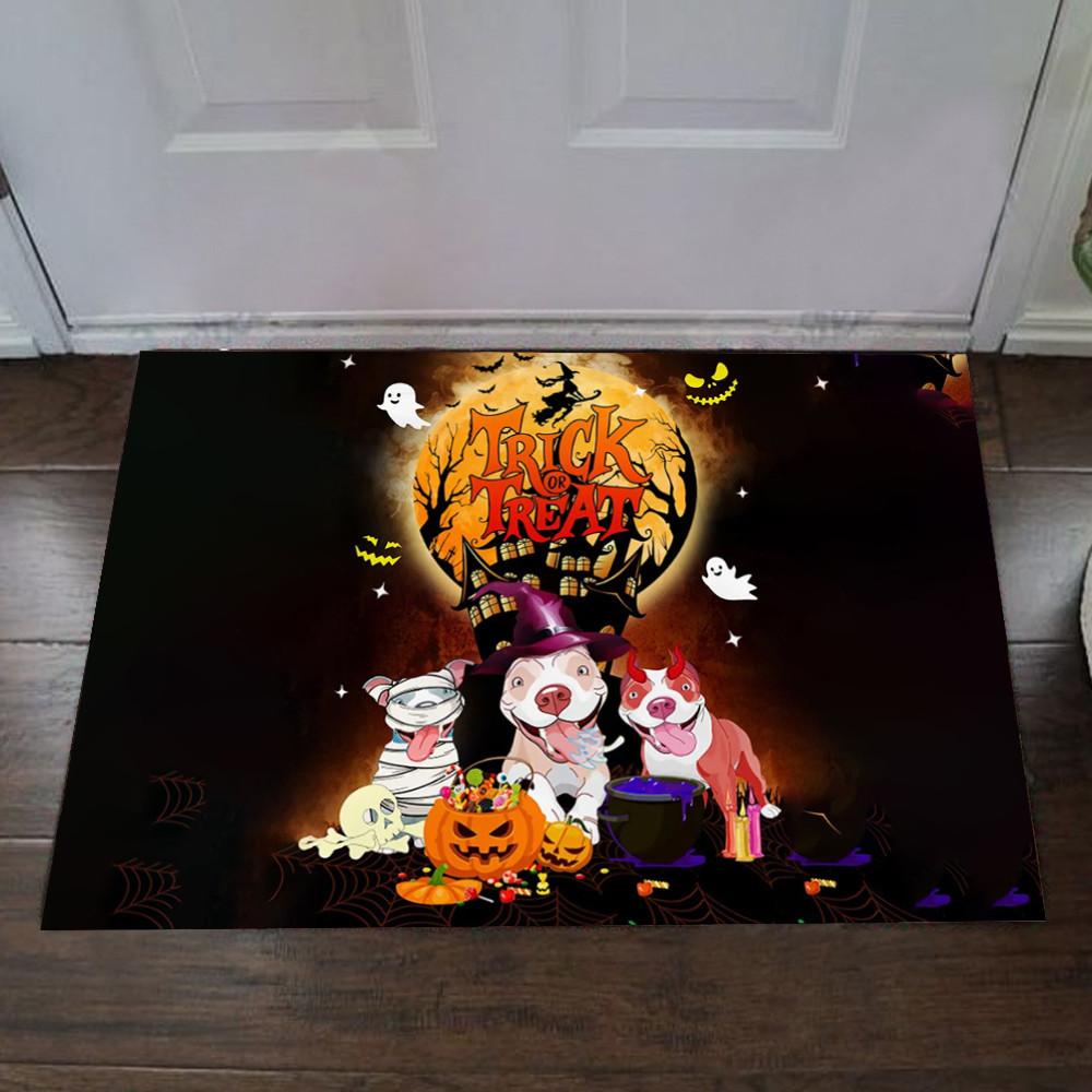 Pitbull Happy Halloween Rubber Doormat Funny Front Door Mats Gifts For Pitbull Lovers
