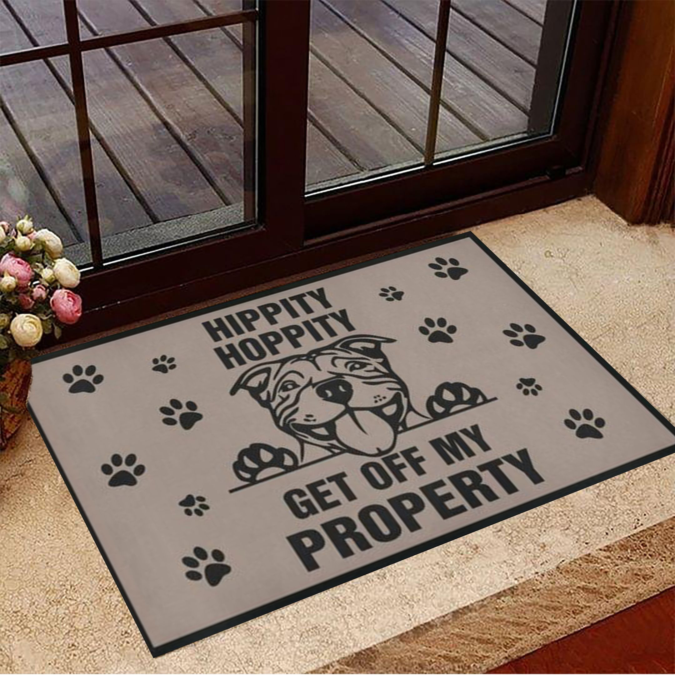 Pitbull Hippity Hoppity Get Off My Property Rubber Doormat Funny Dog Rubber Doormat Gifts For Pitbull Lovers