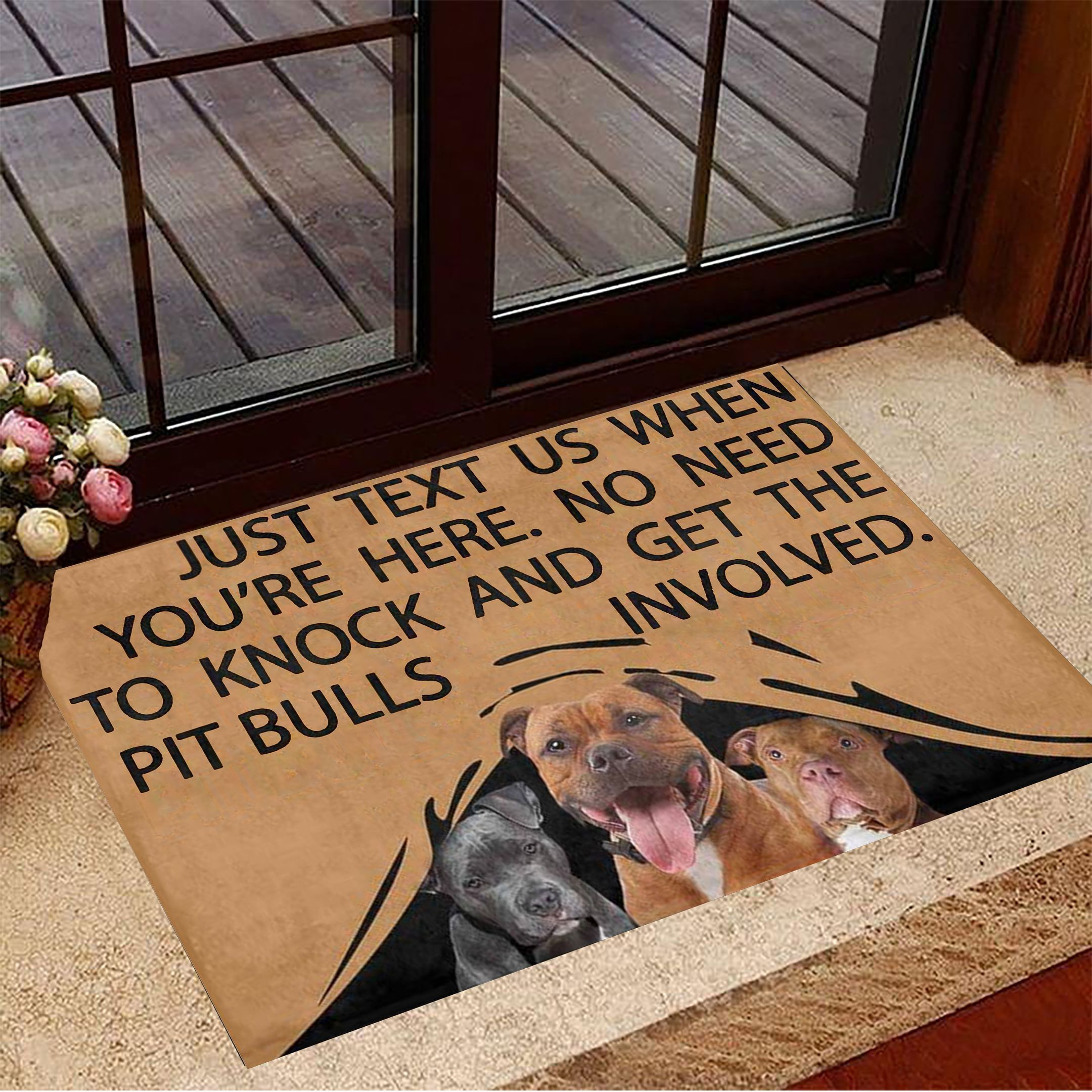 Pitbull Just Text Us When You're Here Rubber Doormat Funny Dog Rubber Doormat Gifts For Pitbull Lovers