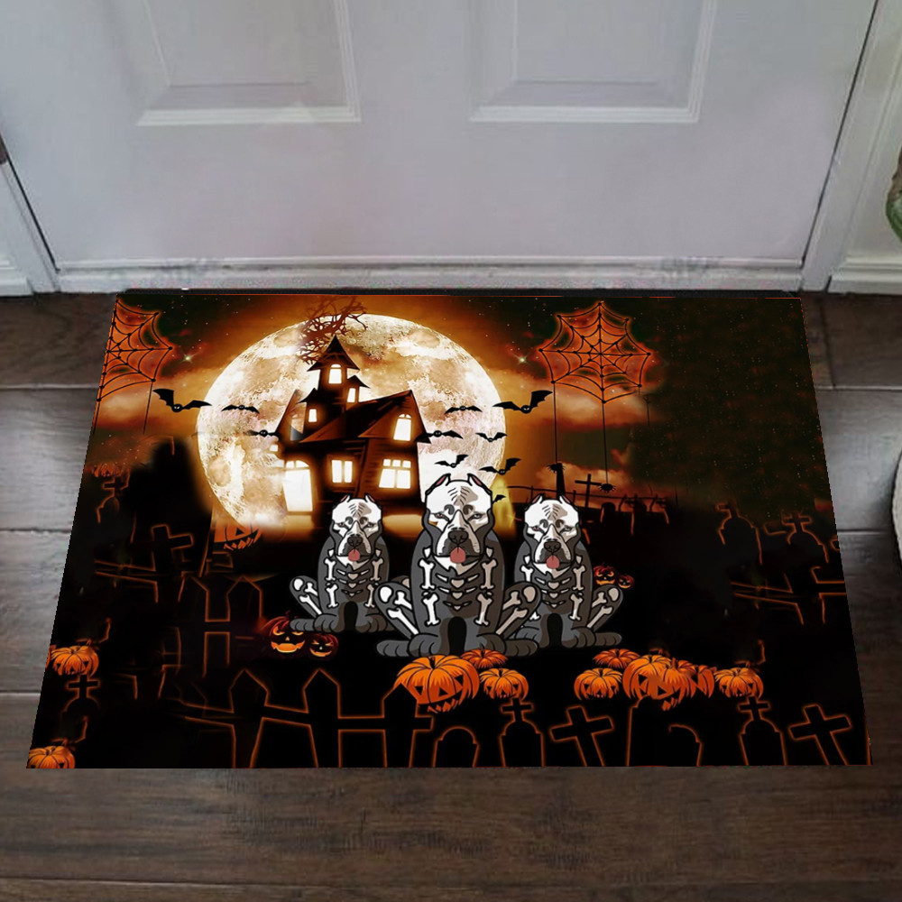 Pitbull Skeleton Halloween Rubber Doormat Pitbull Owner Creepy Halloween Decorations