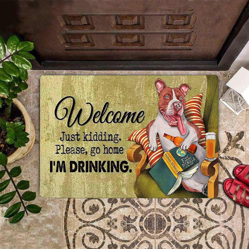 Pitbull Welcome Just Kidding Rubber Doormat Funny Dog Rubber Doormat Gifts For Beer Drinkers