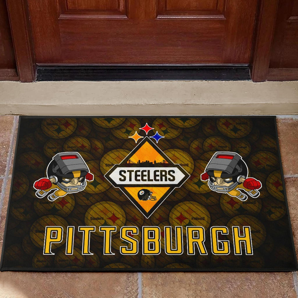 Pittsburgh Steelers American Football Angry Rusher Flying Patterns Face To Face Rubber Doormat Home Decor