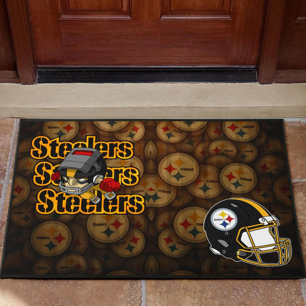 Pittsburgh Steelers American Football Angry Rusher Flying Steelers Helmet Rubber Doormat Home Decor