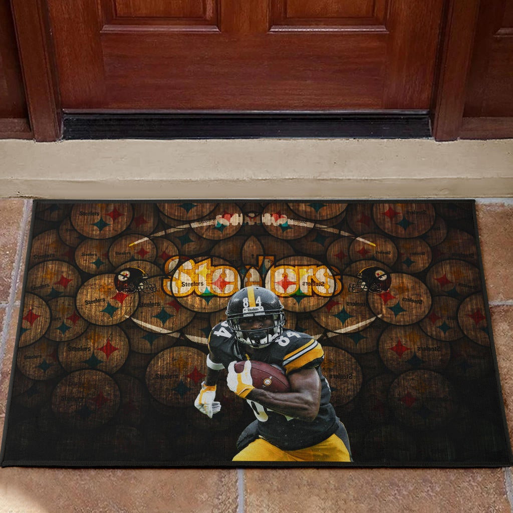 Pittsburgh Steelers American Football Antonio Brown Grab Rugby Ball Steelers Doodle Rubber Doormat Home Decor