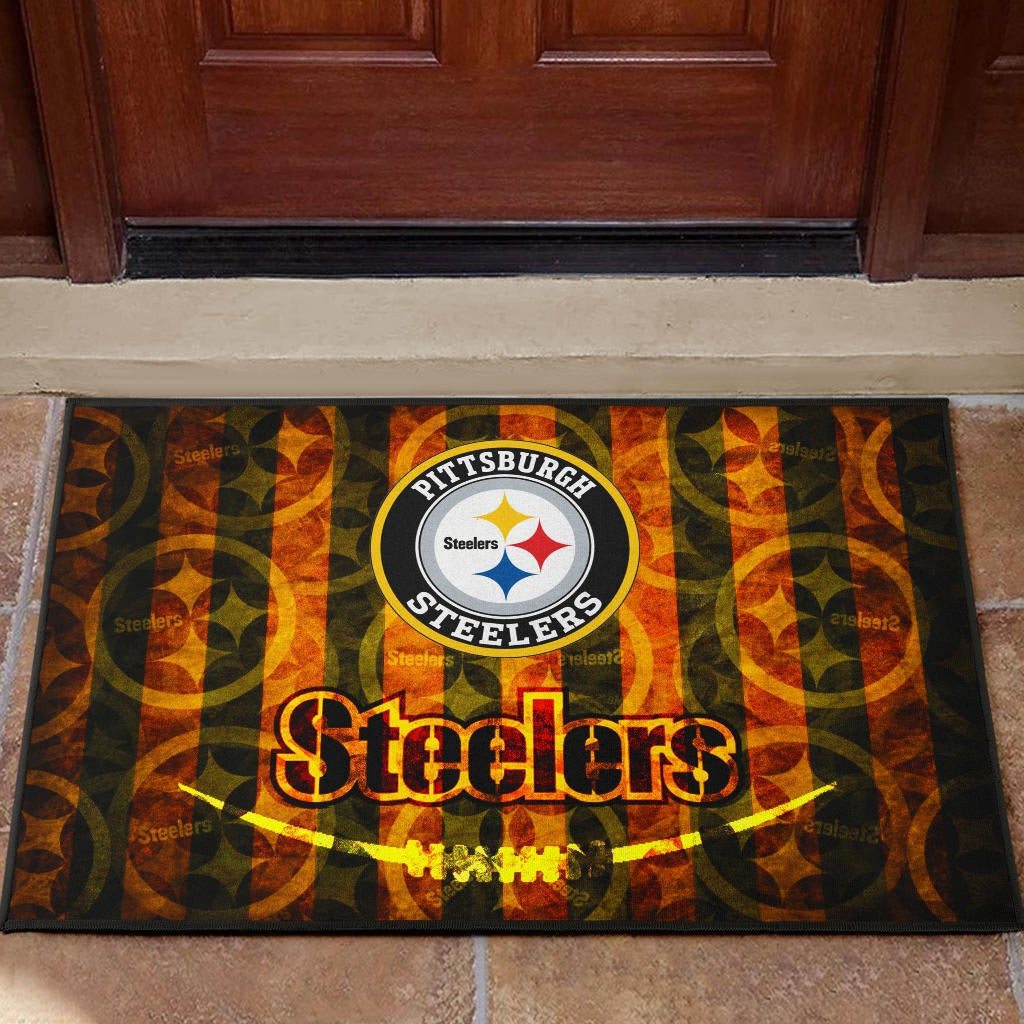 Pittsburgh Steelers American Football Flaming Steelers Background Rubber Doormat Home Decor