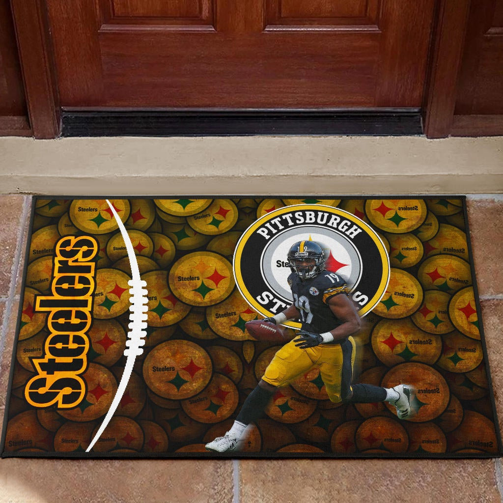 Pittsburgh Steelers American Football JuJu Smith-Schuster 19 Steelers Doodle Rubber Doormat Home Decor