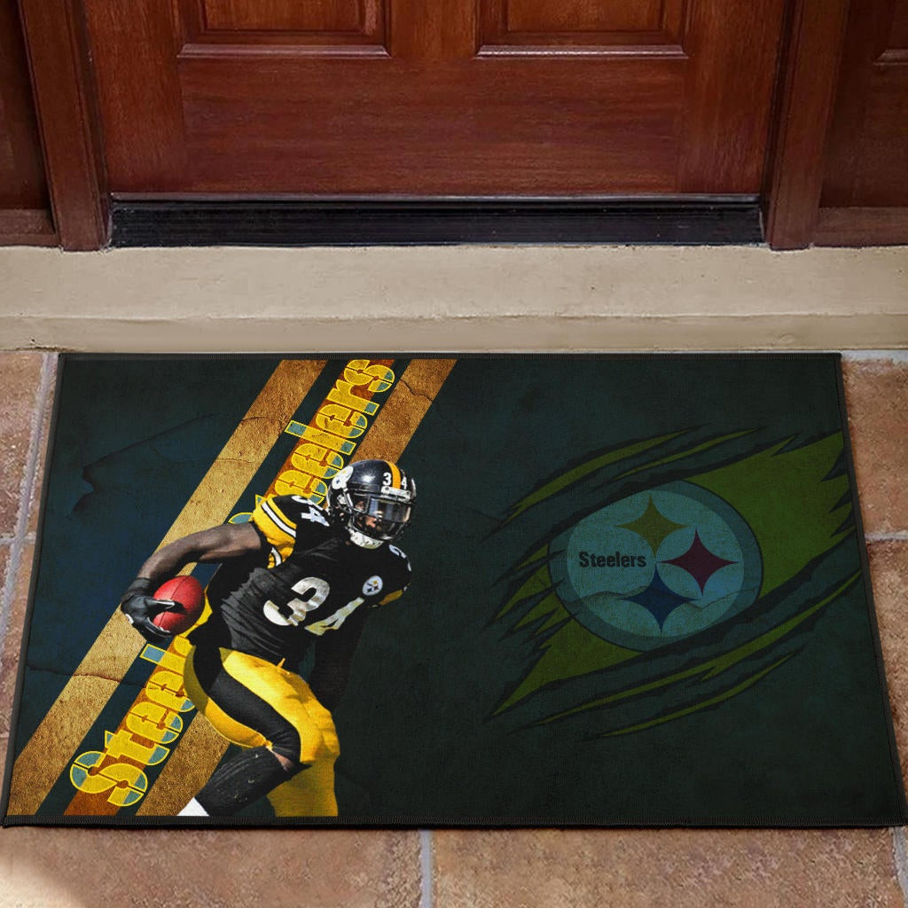 Pittsburgh Steelers American Football Terrell Edmunds 34 Hiding Rugby Ball Running Rubber Doormat Home Decor