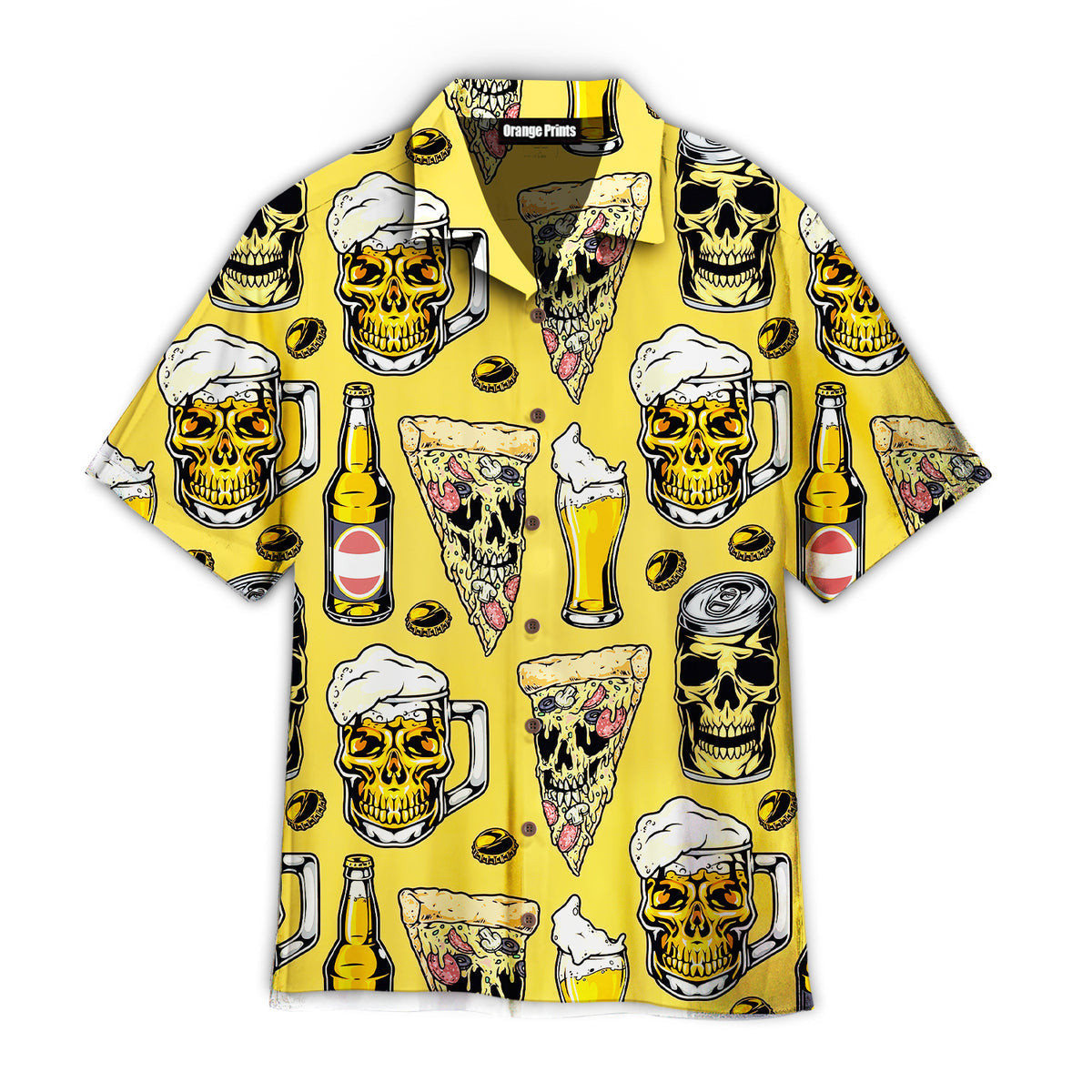 Pizza And Alcoholic Drinks In Glasses Beer Yellow Hawaiian Shirt