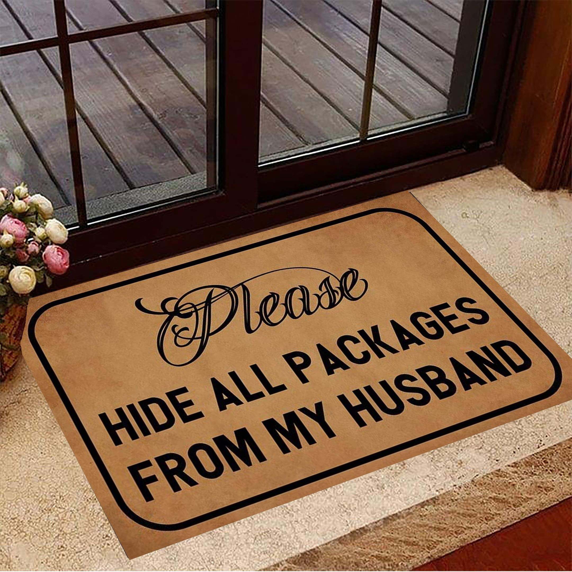 Please Hide All Packages From My Husband Rubber Doormat Hilarious Rubber Doormat Home Decor