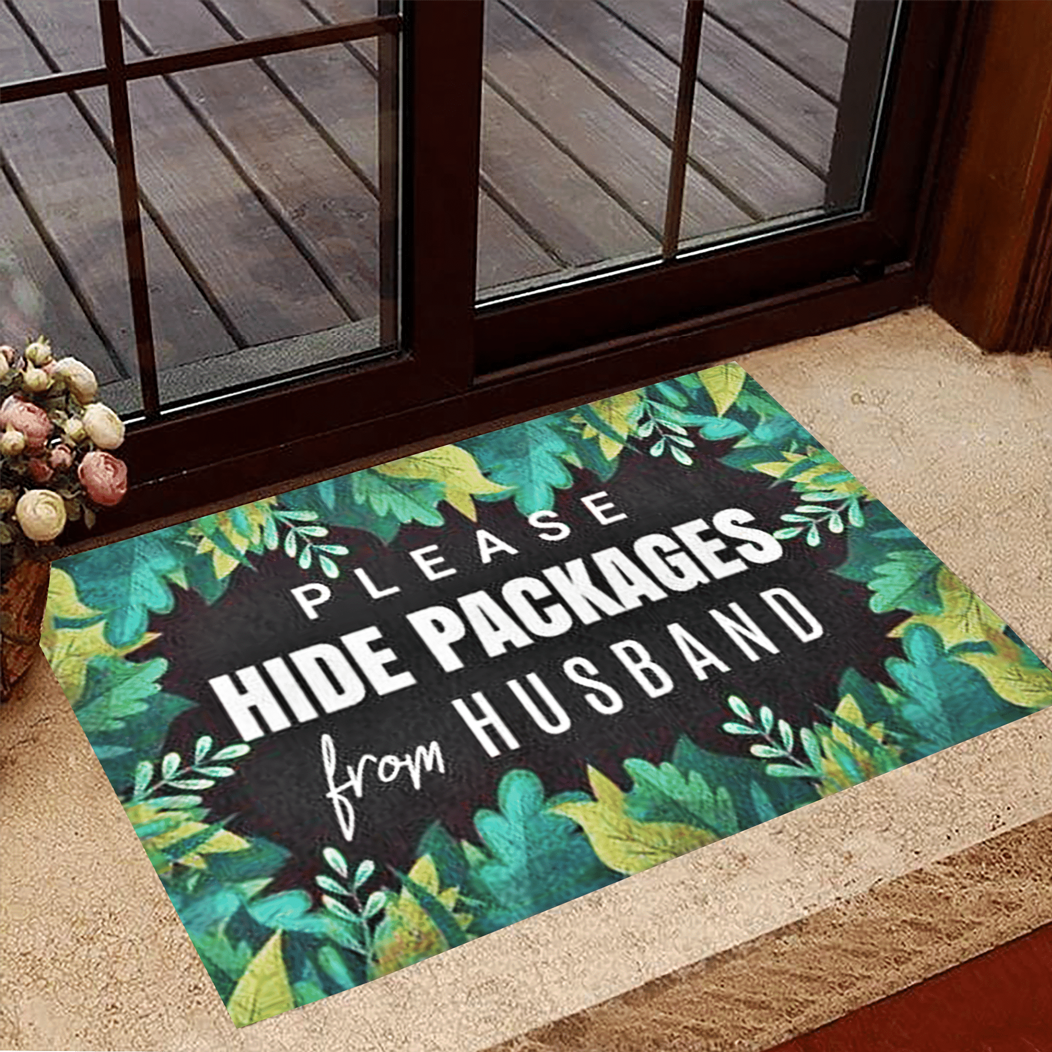 Please Hide Packages From Husband Rubber Doormat Funny Sayings Welcome Mat