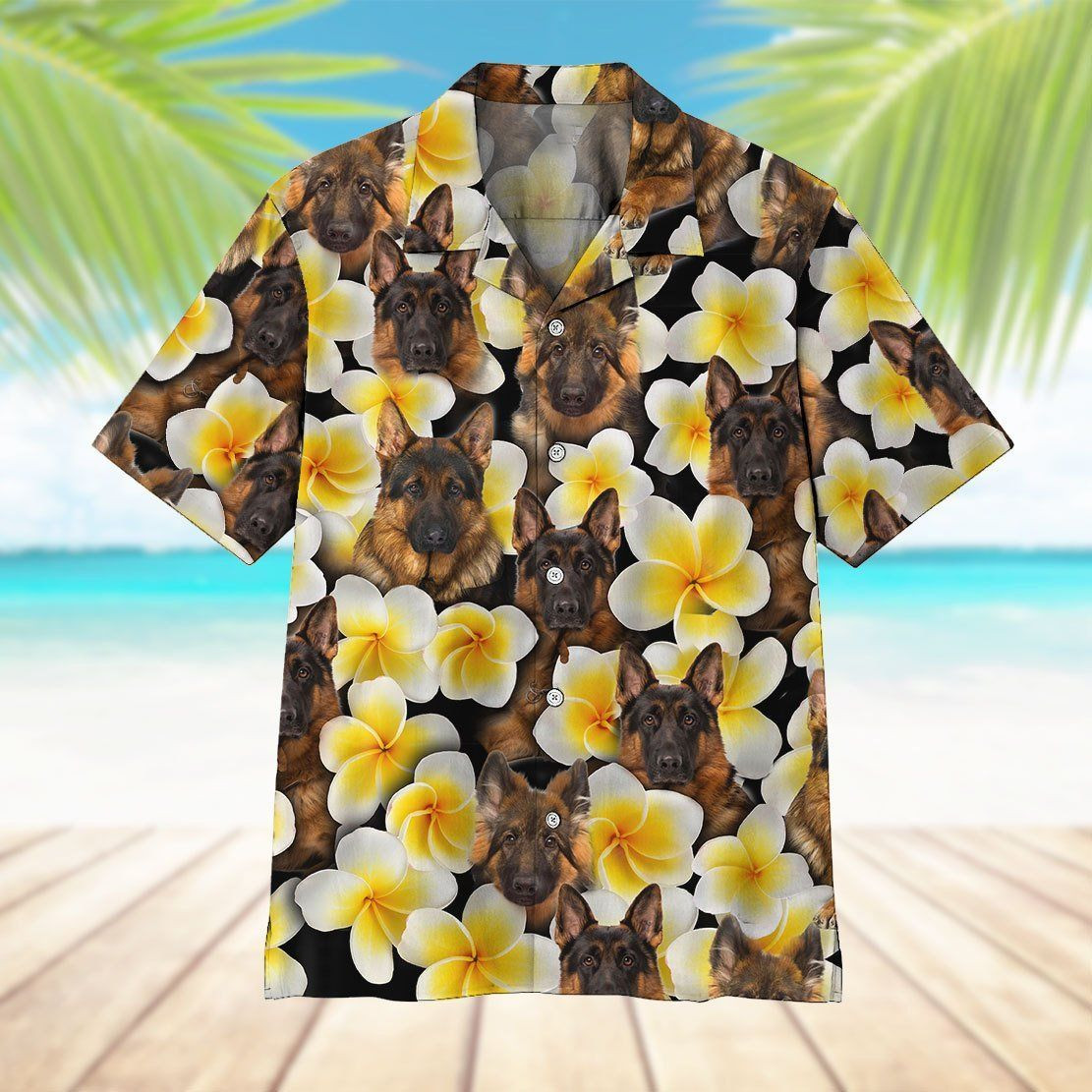 Plumeria German Shepherd Hawaiian Shirt