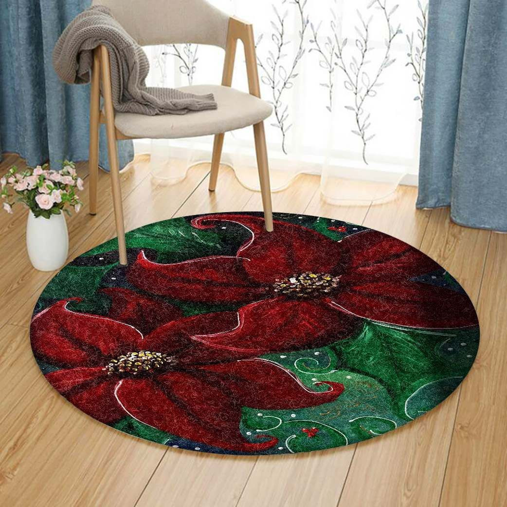 Poinsettia Round Rug Carpet Bedroom Livingroom Home Decor
