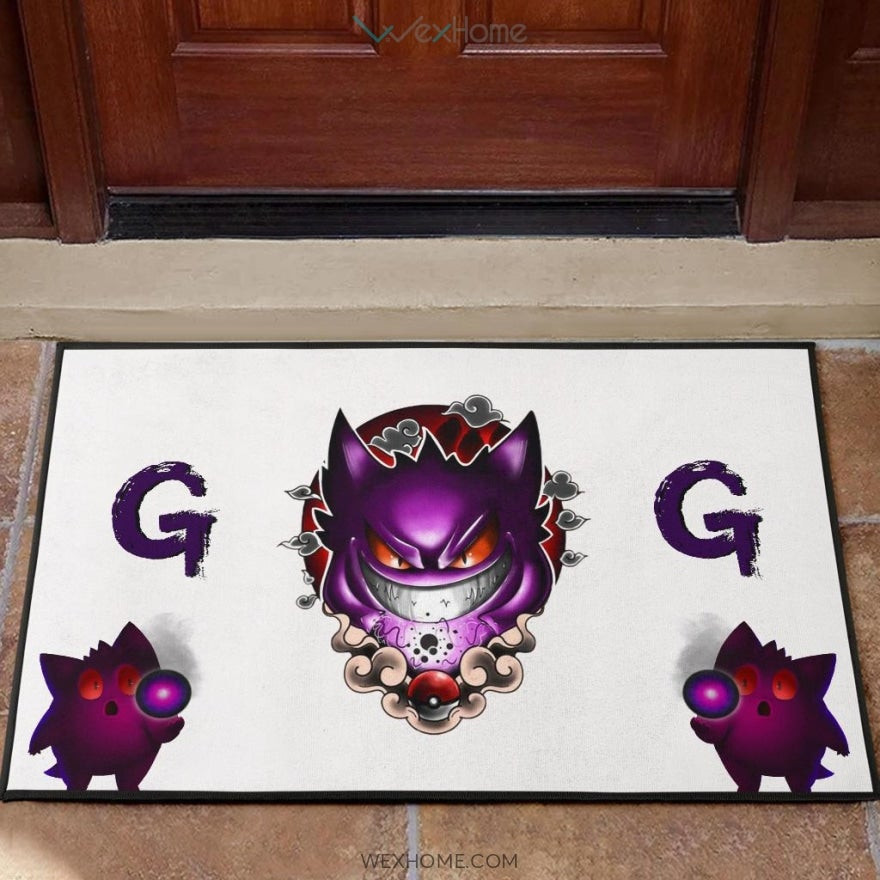 Pokemon Anime Evil Black Gengar Dark Power White Rubber Doormat Home Decor