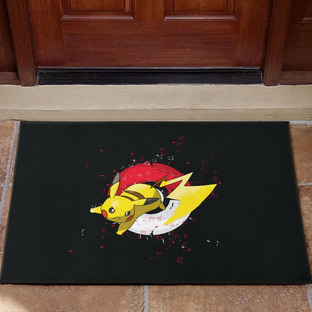 Pokemon Anime Rubber Doormat Angry Pikachu Electric Pokeball Artwork Rubber Doormat Home Decor