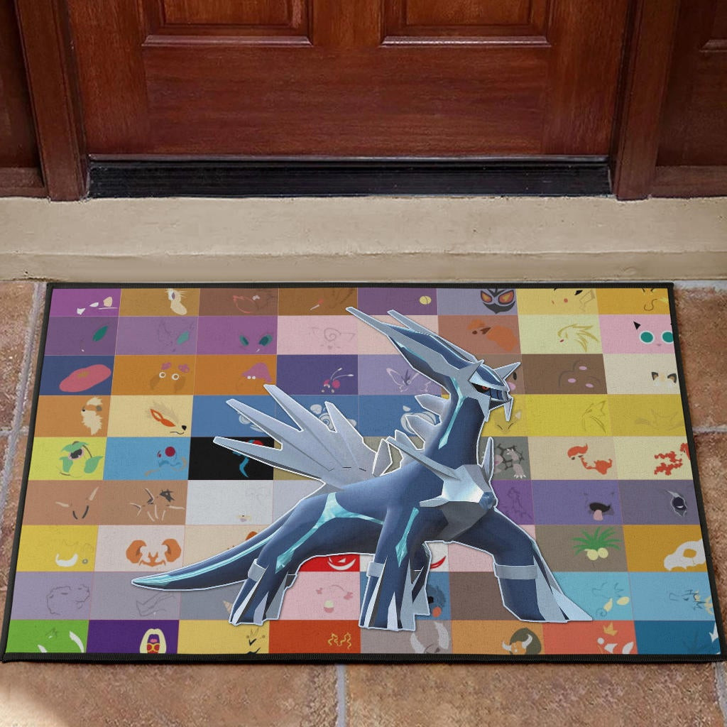 Pokemon Anime Rubber Doormat - Legendary Mega Dialga Cute Minimalist Pokemon Face Rubber Doormat Home Decor