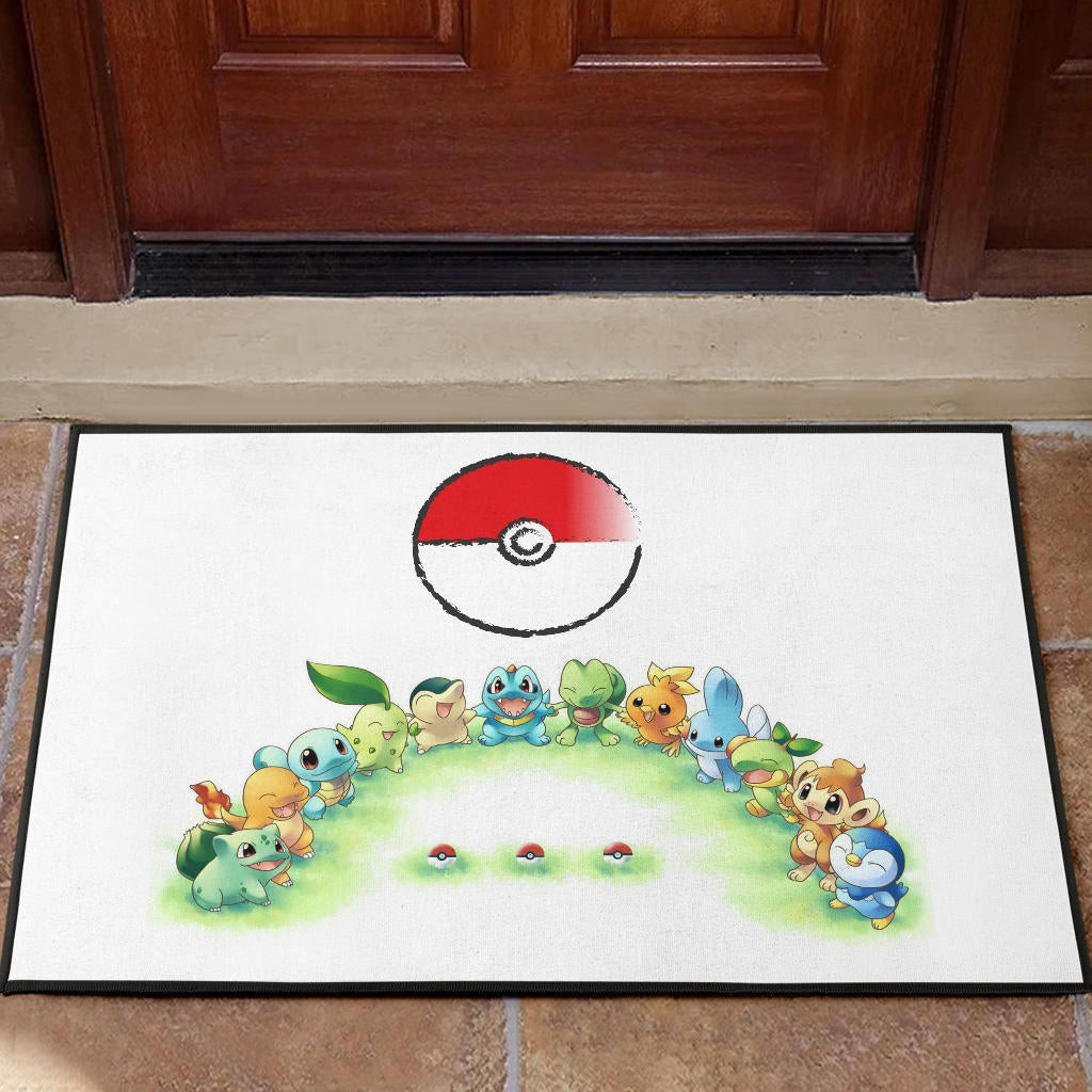 Pokemon Anime Rubber Doormat Pokeball Chibi Tiny Pokemon Gather Round Rubber Doormat Home Decor