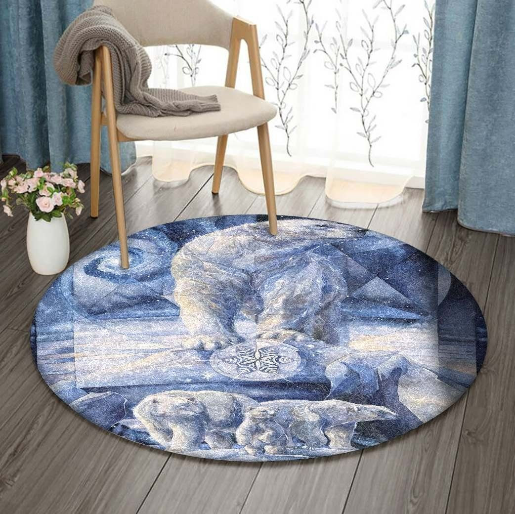 Polar Bear Family In Starry Night Round Rug Carpet Bedroom Livingroom Home Decor