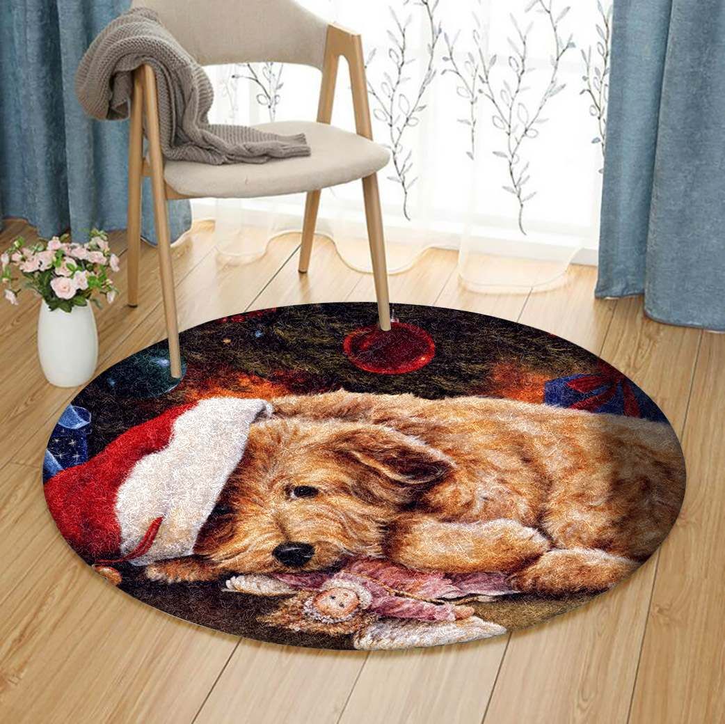 Poodle Christmas Round Rug Carpet Bedroom Livingroom Home Decor